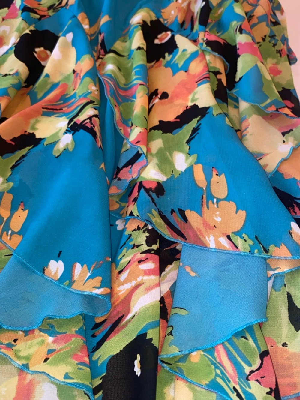 Amanda Lane Teal Multi-Color Floral Ruffle Maxi Dress - Picture 3 of 9